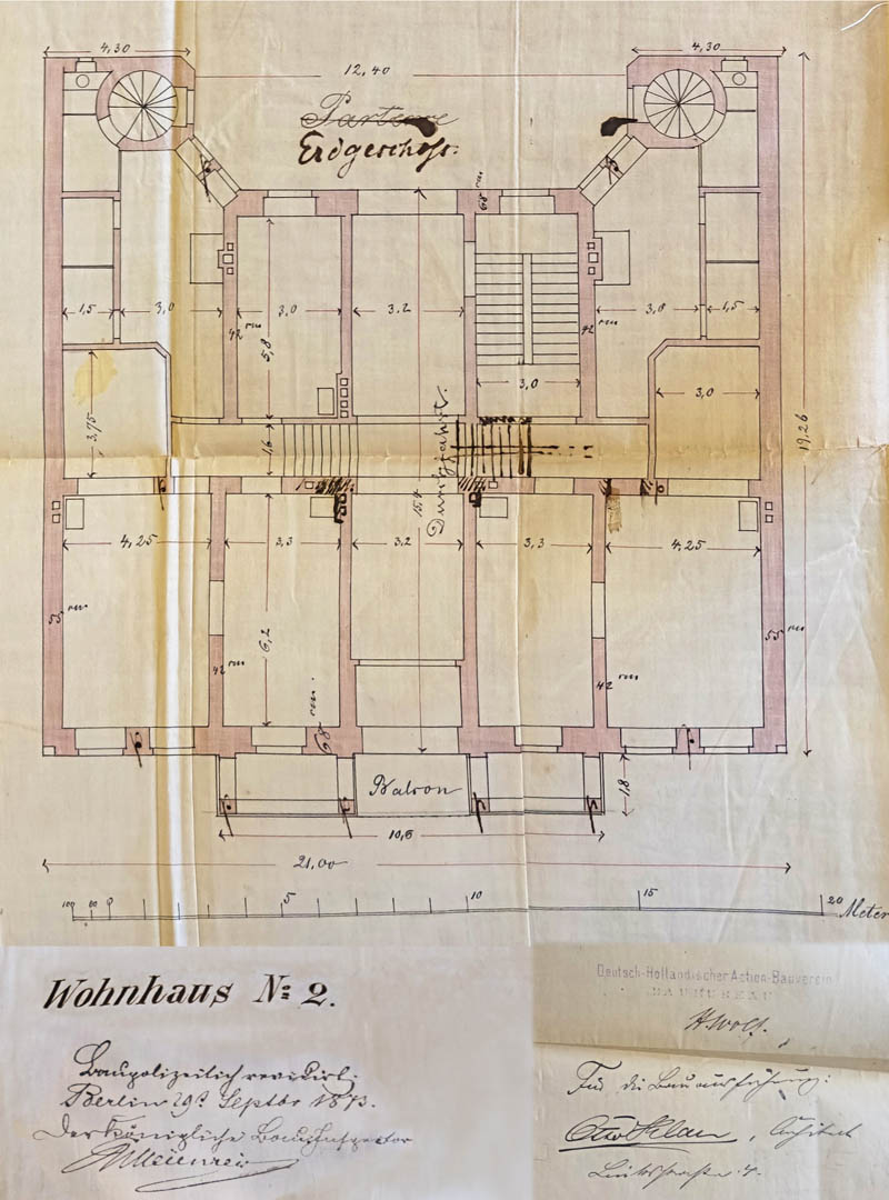 Kollwitzstraße 52, erster Grundrissentwurf aus der Bauakte von 1873