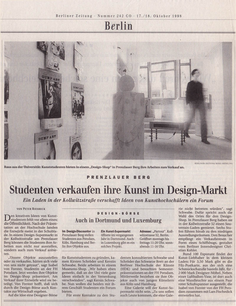 Kollwitzstraße 52, Artikel zum Designladen Partout