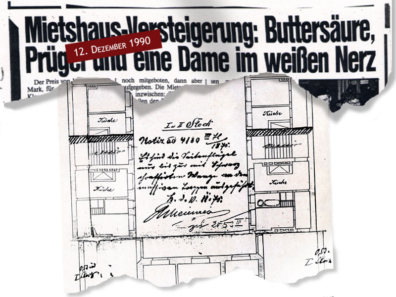 Kollwitzstraße 52, Eine Collage aus einem Zeitungsartikel und Originalplänen